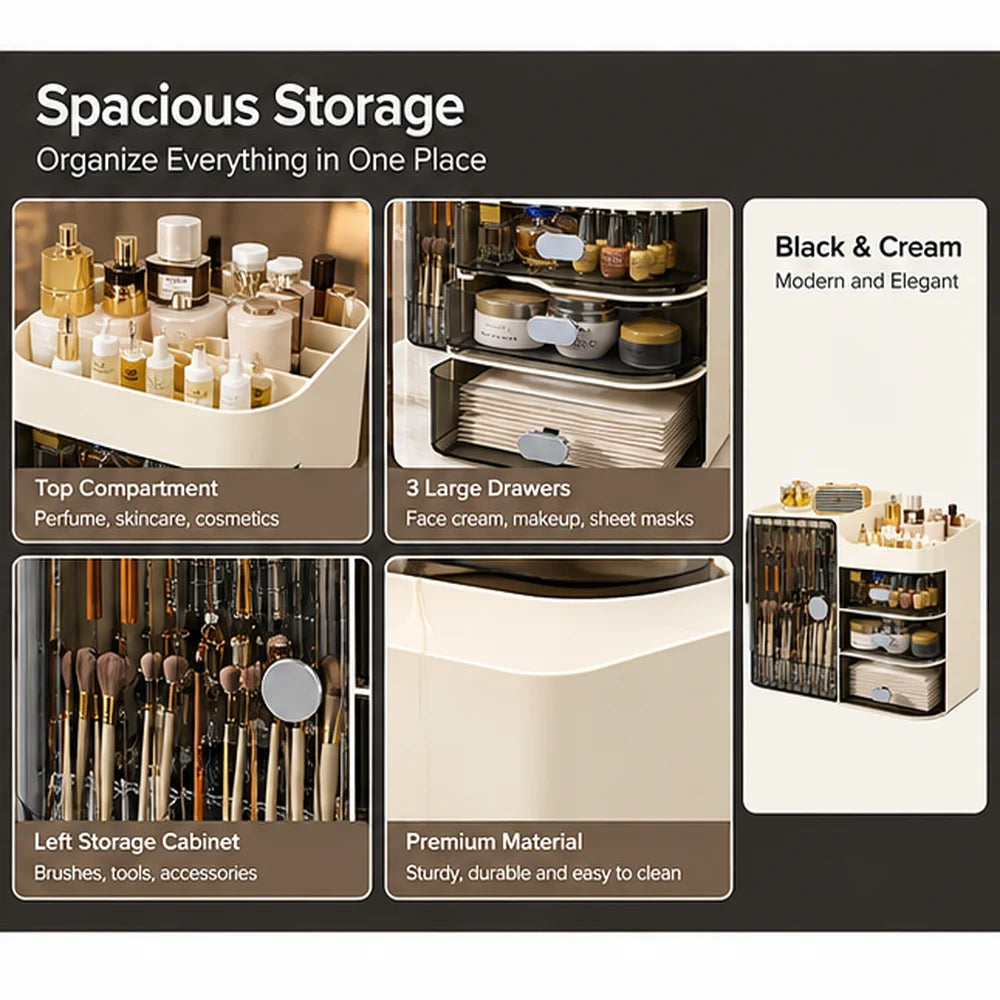 Dustproof Cosmetic Storage Box With Drawers And Brush Holder