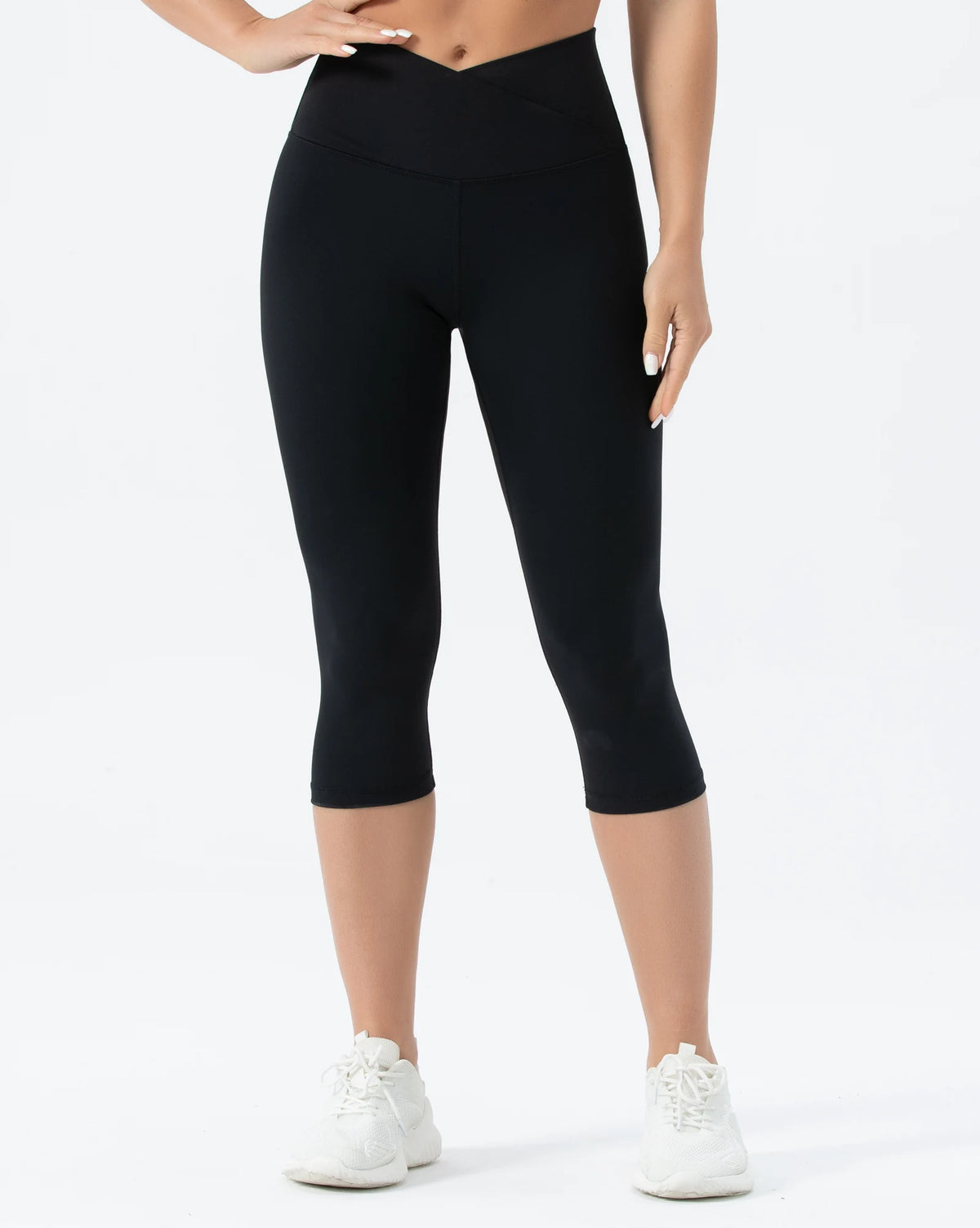 THE GYM PEOPLE Women's V Cross Waist Yoga Capris Leggings High Waisted Tummy Control Workout Running Pants