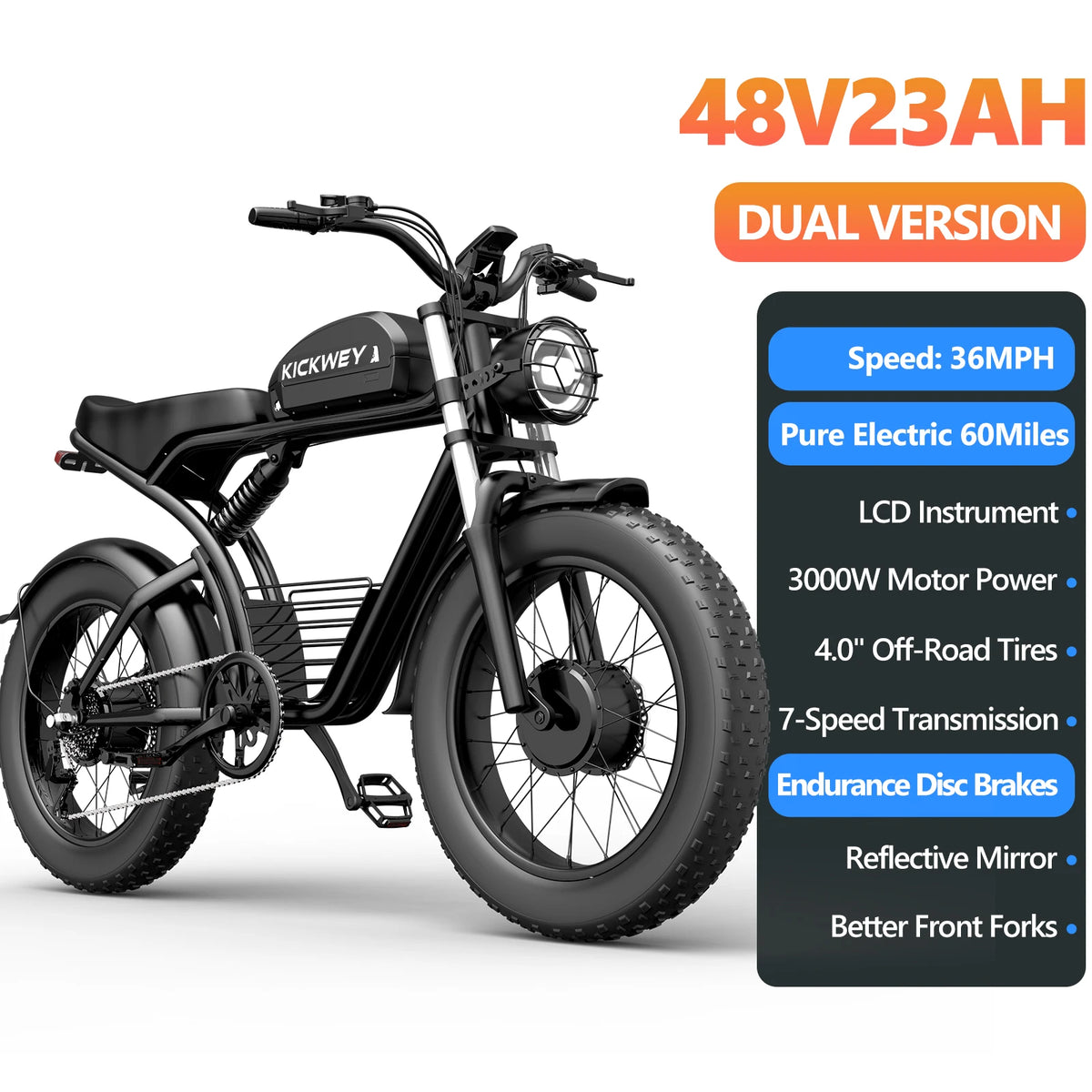 Kickwey K7 Pro Powerful Electric Fat Tire Mountain Bike