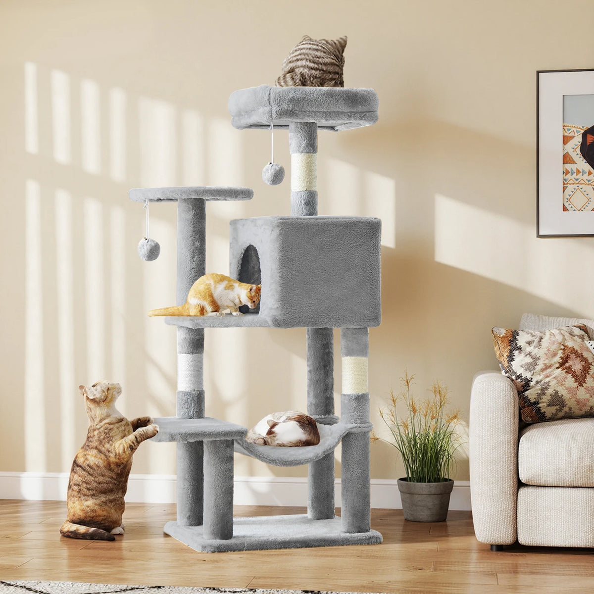 JHK Multi-Level Cat Tree With Scratching Posts And Cozy House