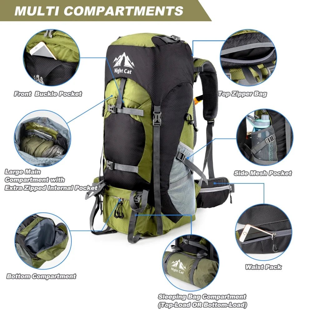 Night Cat Lightweight Hiking Backpack With Rain Cover Camping Travel