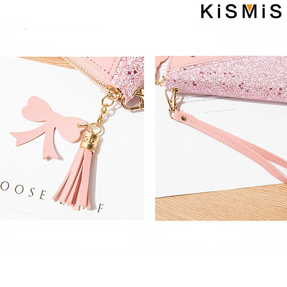Women Patchwork Leather Wallet With Tassel And Multiple Pockets