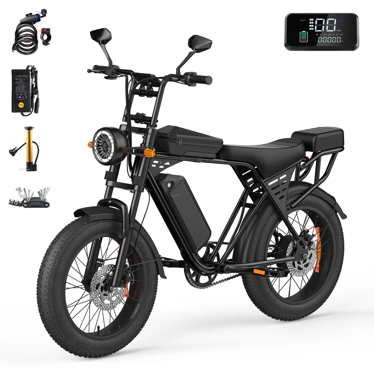 Adult Fat Tire Electric Bike With Passenger Seat And Display